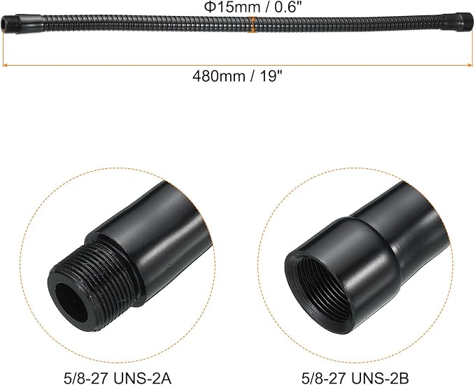 PATIKIL 19" Microphone Gooseneck, 5/8"-27 Thread Metal Universal Hose Flexible Arm Gooseneck Tube Extension for Multifunction DIY, Black