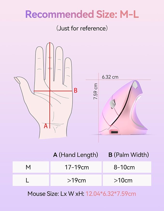 TECKNET Ergonomic Mouse, Wireless Rechargeable Vertical Mouse for Carpal Tunnel Right Hand, 4800 DPI 5 Adjustable Levels 2.4GHz with USB-A Receiver, Silent Click, for Laptop, PC, MacBook, Desktop