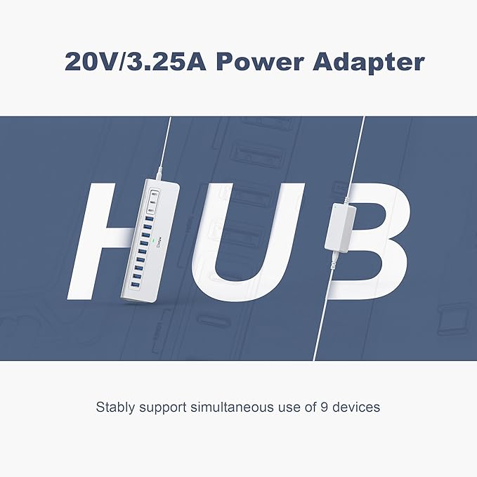 YH9AC Plus Powered USB Hub 10Gbps, 14 Port USB 3.2 Hub(USB A/USB C 3.2+7 USB-A 3.0+2 PD 45W Fast Charging Ports+SD/TF Card Reader), 65W Power Adapter,Aluminum USB HUB for PC,Laptop,iPhone 17/16