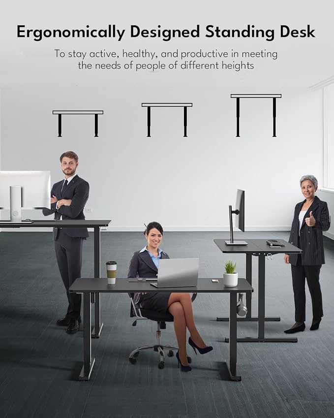Electric Standing Desk, Gaming Desk, 48 x 24 Inch, Black | Height Adjustable Computer Desk with Smart Controller, Sit and Stand Up Table for Home, Office, Work, Study, Writing