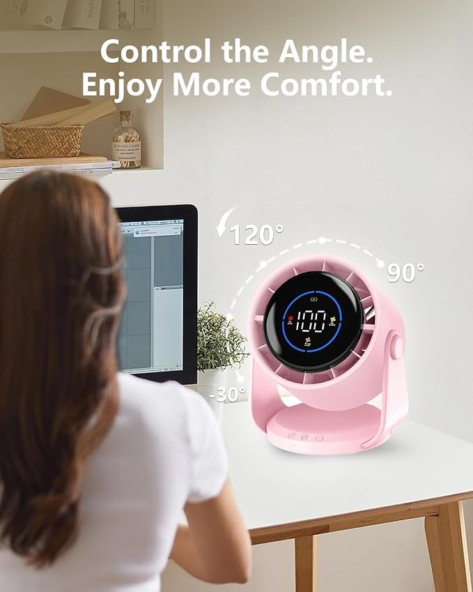 Desk Fans, Portable Turbo Fan Ultra Quiet Table Fan Digital Display Rechargeable USB 105°Tilt 100 Speeds Wall-Mounted Design Portable Fans for Home Office Kitchen Travel Camping