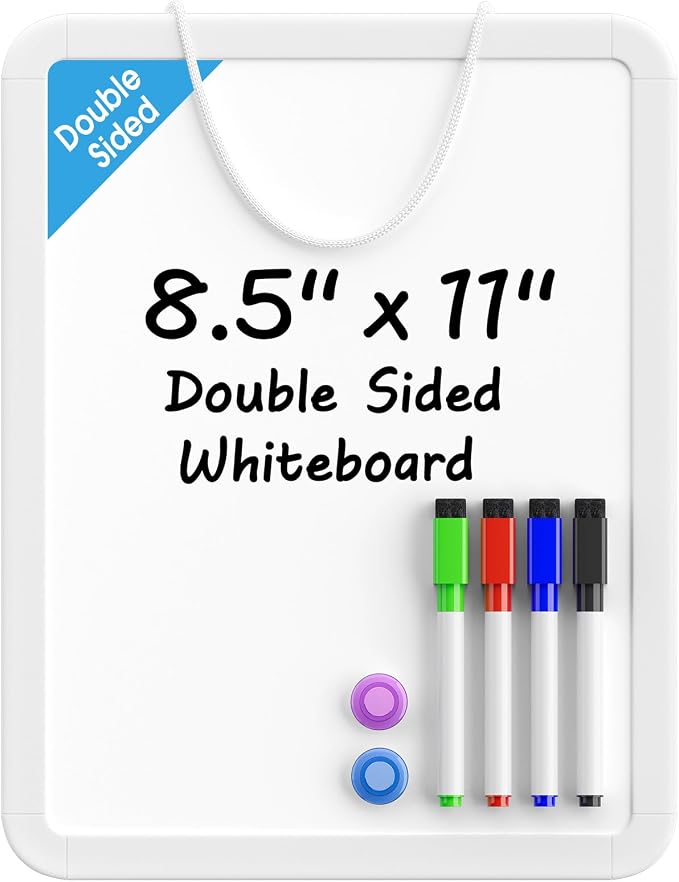 MaxGear Small Dry Erase Board 8.5x11 Inches, Double Sided Mini Whiteboard | Writing Board for Wall, Desk, Fridge, Includes 4 Markers and 2 Magnets, Smooth Dry-Erase Surface, Lightweight and Portable