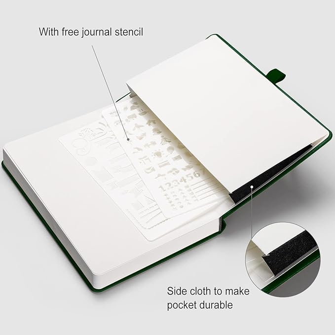 AHGXG Dotted Journal - 320 Numbered Pages Dot Grid Notebook A5 Thick Journal, 100gsm Thick Dotted Paper, Leather Hardcover,Inner Pocket, 5.75'' × 8.38'', Dark Green