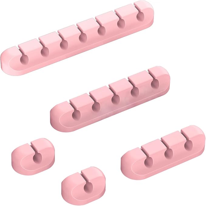 Cord Holder Cable Organizer Clips Cord Organizer for Desk, Nightstands | Self Adhesive, Office, Car, Pink Silicone Cord Keeper, Cable Management, Wire Holders for phone charger Cords