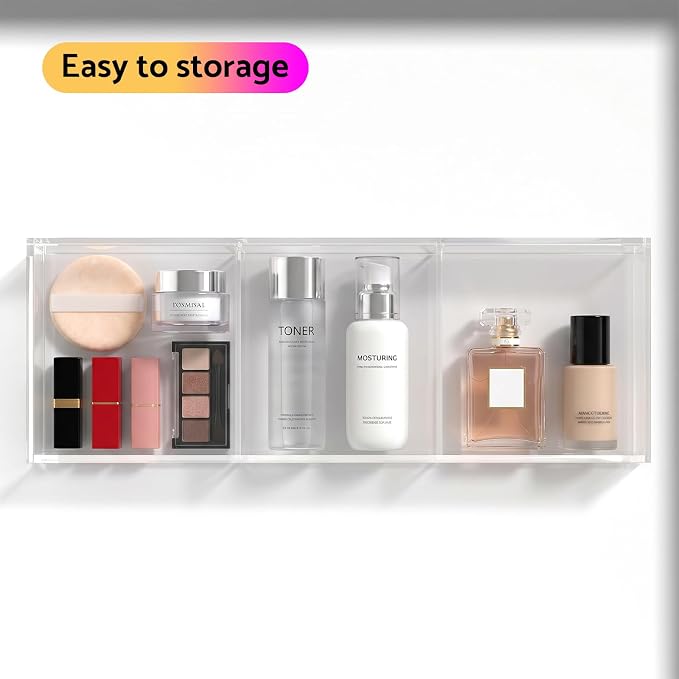 3 Section Clear Acrylic Drawer Organizer Tray, Office & Makeup Drawer Organizer (11.8x4.3 inch)