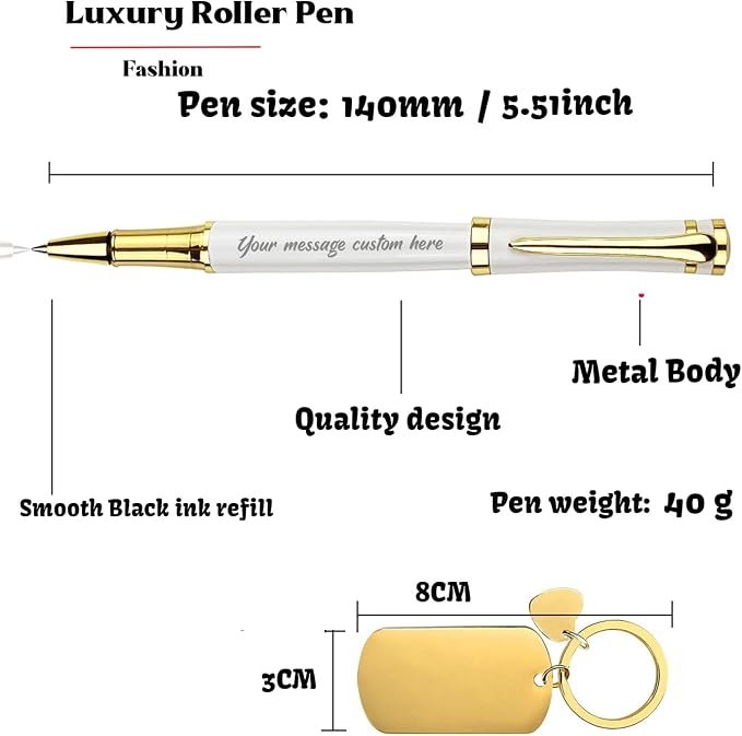 Yastar Personalized Business Pen Nice Gift Pen set with Custom Keychain Engrave with your Message Names Company Names Phone Number on pen - Souvenir Gift for Colleague Friends