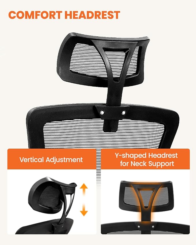 NEO Chair Office Chair High Back Desk Chair Comfy Gaming Computer Mesh Seat with Ergonomic Lumbar Adjustable Headrest Rolling Flip-up Armrests and Wheels (Dark Black)