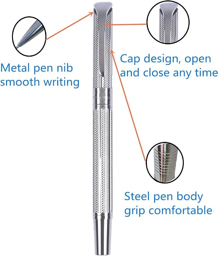 Penneed Rollerball Pen Gift Set for Men Women Executive Home Office Use, with Gift box Refillable 0.7mm Black Ink G5(Elegant Sliver)
