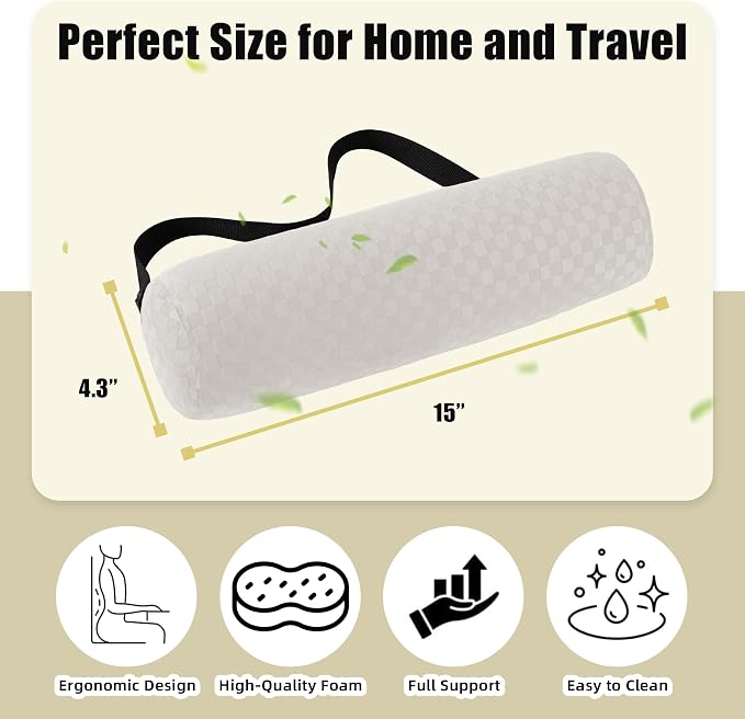 Coeyese Lumbar Roll Pillow for Lower Back Support, Cream, Long-15 * 4.3'' | Removable Pillowcase, Upgraded Adjustable Strap, Suitable for Office, Chair, Car, Seat Pain Relief & Improving Posture