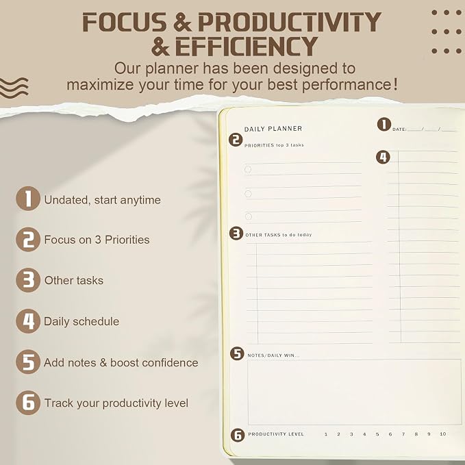 Productivity 3-month Planner Undated Daily Weekly Monthly Planner with Hardcover, Setting Guided Journal for Time Management, Habit Tracking, Self Care & Organization(White)
