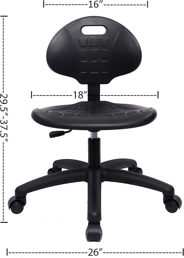 Table Height Chair/Stool-Easy to Clean! Deluxe Ergonomic Polyurethane Chair. 5" of Height Adj (15.5"-20.5") 450 lb Capacity. Automotive, Lab, Garage, Home, Office (Self Braking, Black)