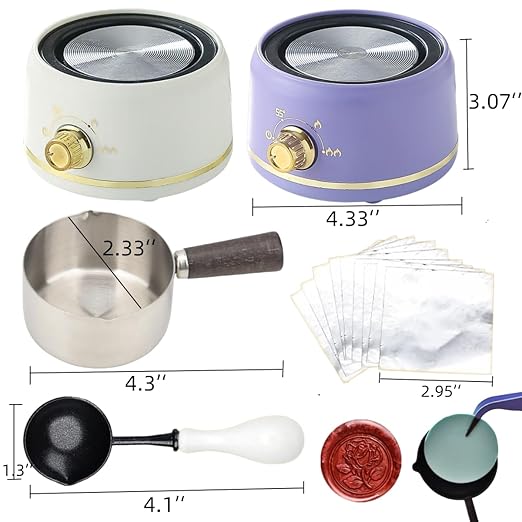 Sealing Wax Warmer Electric, Electrical Wax Seal Warmer Melting Furnace Kit with 300pcs Metal Waxseal Beads, a 80ml Large Spoon, a Non-Slip Melt Scoop(300 Metal White Set)