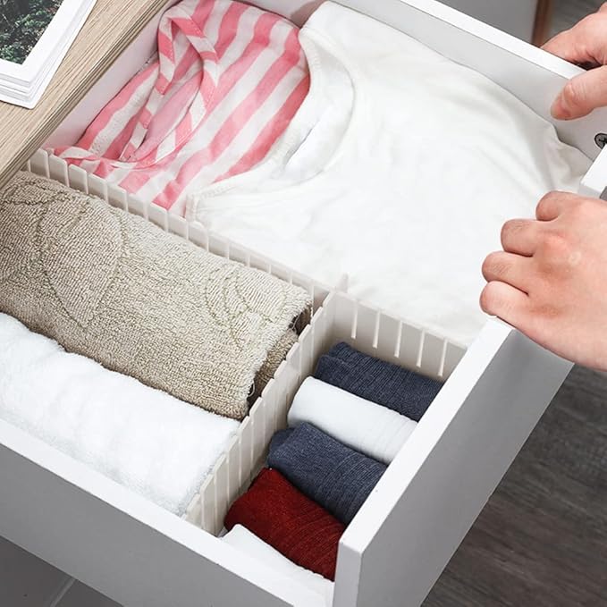 44Pcs Drawer Dividers with Fixing Buckle, Adjustable Drawer Organizer Storage Separator for Clothes, Cutlery, Socks, Underwear, Makeup, Dresser, Kitchen, Bedroom, Office, Bathroom, 14.5 * 2.75in