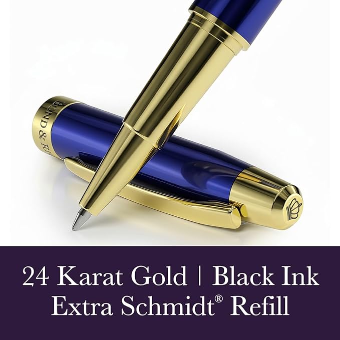 Bond & Regent 24 Karat Gold Luxury Rollerball Pen - Fancy Executive Professional Writing Gift Set for Men & Women, Nice Pens, Royal Blue