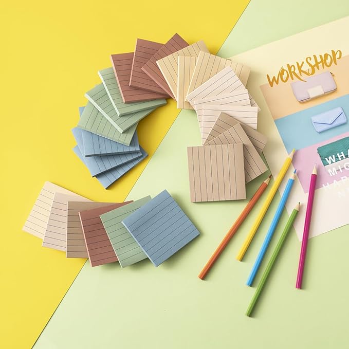 (72 Pack) Lined Sticky Notes 3x3 in,Notepads with Lines,Ruled Stickies Super Sticking Power,Office School Memo Note Pads Vintage Colors,Post on Windows Doors,Recyclable,Easy to Write on