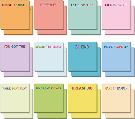 Yinder 24 Pcs Inspirational Sticky Notes Thank You Gift Motivational Sticky Note Pad Employee Appreciation Gift Bulk for Staff Coworker Teacher Nurse Office Groups 3 x 3'' (Motivational,Gentle Color)