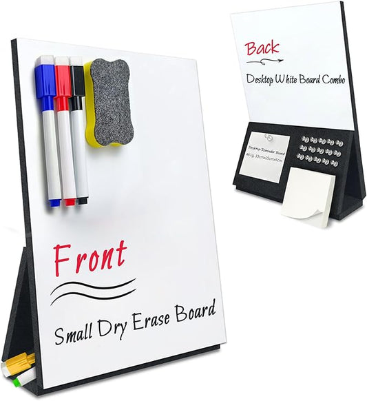 BXI Felt Small Desktop Whiteboard Combo- 8 x 9.5 Inches Double-Sided Magnetic Dry Erase Board, Portable Reusable Desk Notepad with Stand, Versatile Writing Sticky Note Board for Office Home School