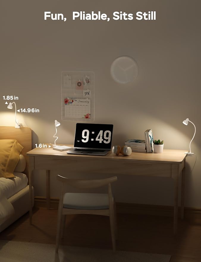 LiFMIRA Clip on Lamp USB Reading Light, 3 Color Modes, 10 Brightness Dimmable, Flexible Gooseneck Desk Lamp with Clamp, Eye Care Clip on Light for Bed Desk Headboard Home Dorm White