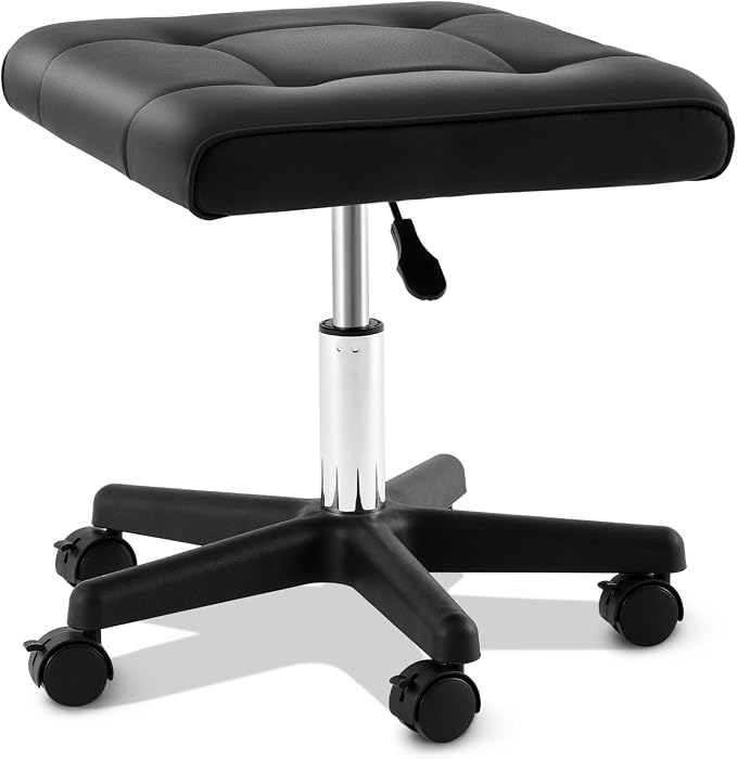 Wesiti Under Desk Foot Rest with Wheels, Adjustable Rolling Foot Stool Ottoman with Lockable Casters, PU Padded Leg Support for Office, Home, Pedicure & Workstation