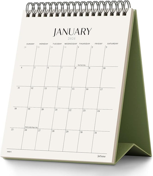 Jotsome Desk Calendar 2026-2027, Small Standing Flip Desktop Calendar From Now to June 2027 for Home and Office, Easy Organizing, Gift for the Holidays (Green, Small)