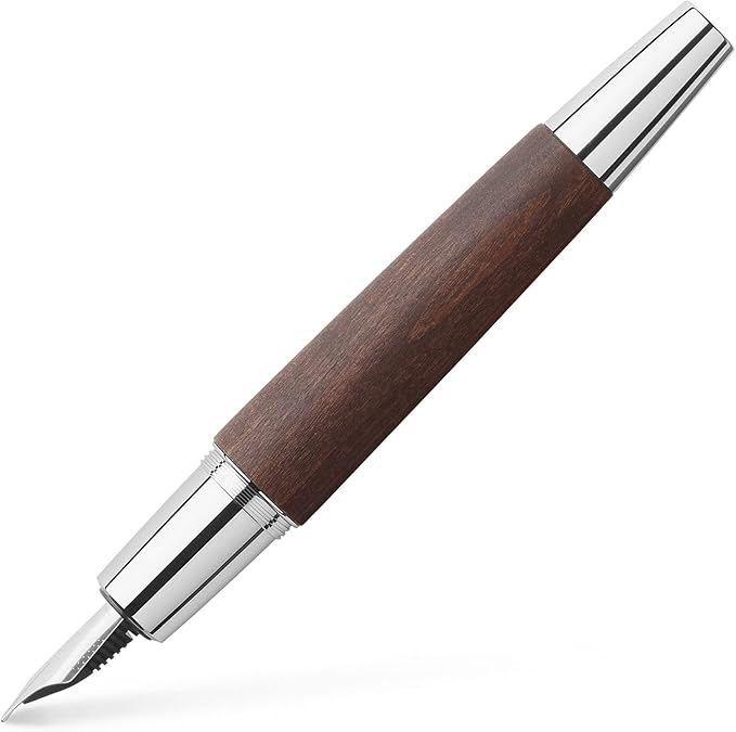 Faber-Castell e-motion Fountain Pen, Wood and Chrome Dark Brown - Medium