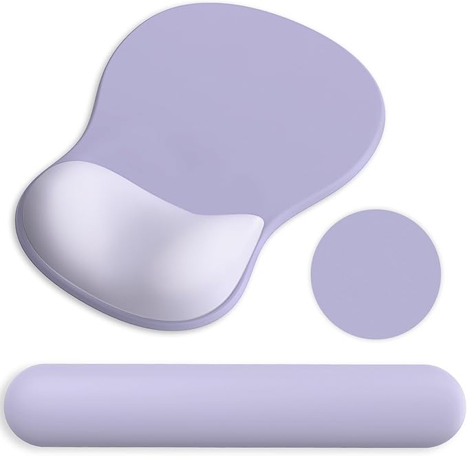 Ergonomic Mouse Pad with Wrist Rest and Keyboard Wrist Rest, Gel Mousepad and Wrist Rest for Computer Keyboard, Pain Relief, Non-Slip PU Base, Mouse Pad with Wrist Support for Gaming, Office, Purple