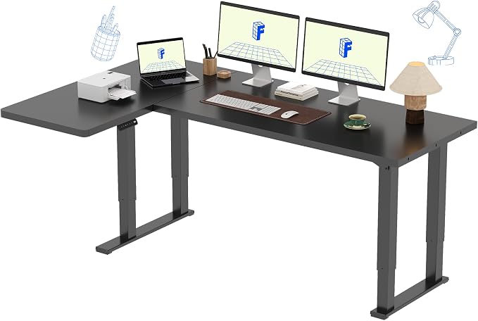 FLEXISPOT 4-Leg L-Shaped Standing Desk, 71 x 43 Inches, Black | Electric Height Adjustable, 220lb Load Capacity, Reversible L/R Corner Desk, Home Office, Gaming & Study