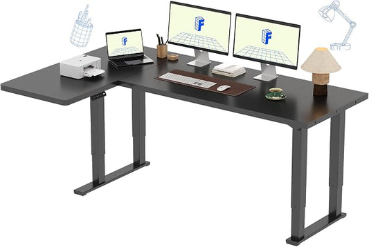 FLEXISPOT 4-Leg L-Shaped Standing Desk, 71 x 43 Inches, Black | Electric Height Adjustable, 220lb Load Capacity, Reversible L/R Corner Desk, Home Office, Gaming & Study