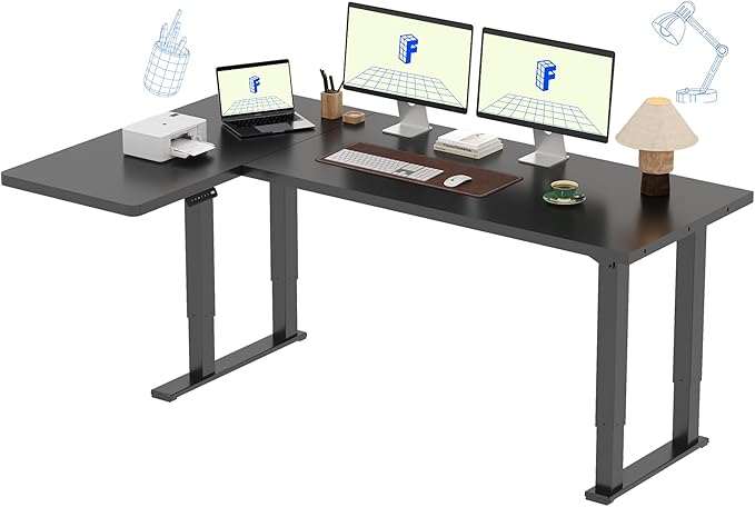 FLEXISPOT 4-Leg L-Shaped Standing Desk, 71 x 43 Inches, Black | Electric Height Adjustable, 220lb Load Capacity, Reversible L/R Corner Desk, Home Office, Gaming & Study