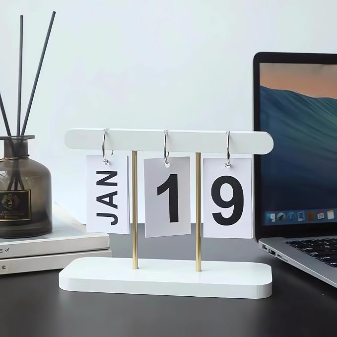 Perpetual Daily Flip Calendar for Desk Reusable Office Desktop Decor Home Accessories Photography Props (White) (TZL-calendar)