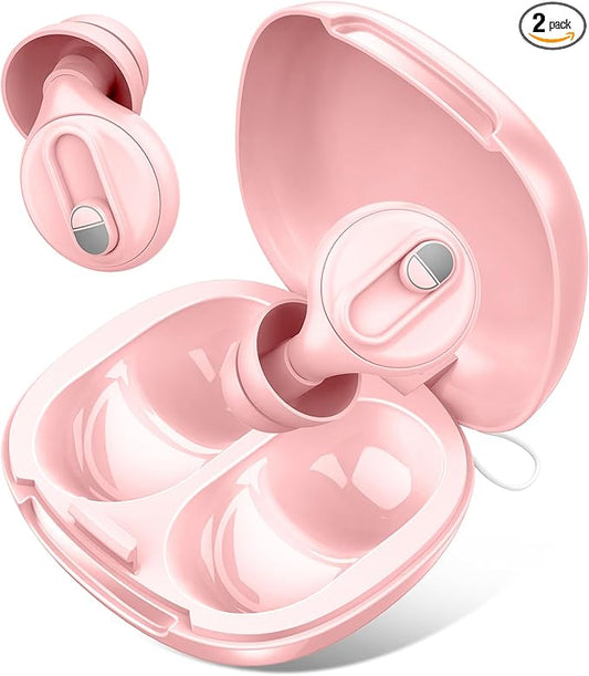 Adjustable Ear Plugs-2, 17-35dB Noise Reduction Hearing Protection EarPlugs, Reusable Silicone Earplug for Sleep/Focus/Concerts, 7 Pairs of XS/S/M/L Single/Double Eartips with Magnetic Case Pink