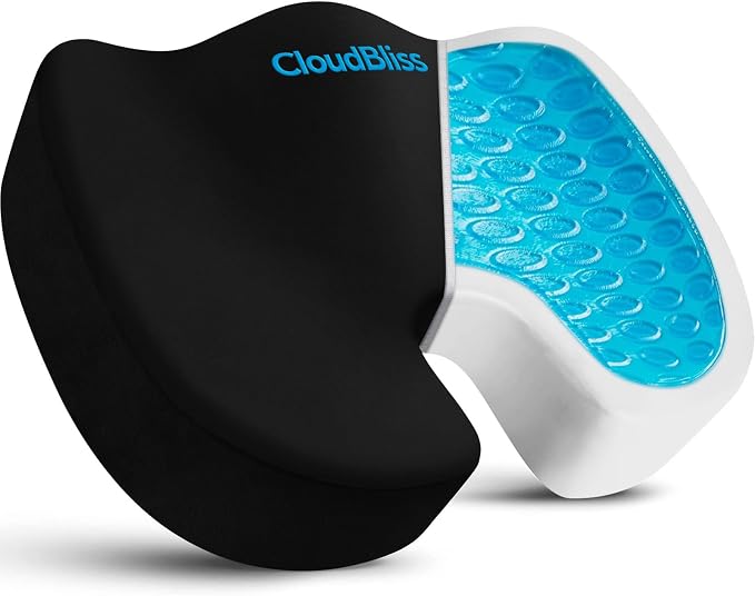CloudBliss Gel Memory Foam Seat Cushion for Long Sitting, X-Large, Black | Gel Chair Pad for Tailbone, Coccyx, Sciatica , Soft Suede Cover, Non-Slip , Washable Mesh, for office, home, car