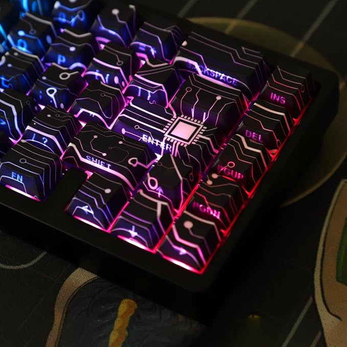 Custom PBT Keycaps, Cool Modern Technology Style Keyboard Key caps(Black) | Tsungup 135 Keys Shine Through Side Print Keycap Set, Cherry Profile for Cherry MX Switches Mechanical Keyboard