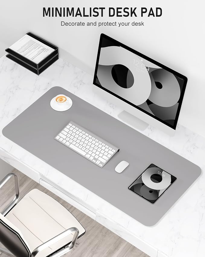 Desk Pad, 30" x 14" PU Leather Non-Slip Desk Mat Large Mouse Pad for Desktop, Waterproof Laptop Computer Writing Mat for Office, Home, Work, Gaming, Silver