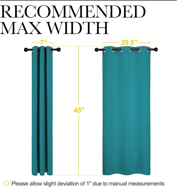 NICETOWN Room Darkening Curtains 45 inch Length 2 Panels, Thermal Insulated Grommet Blackout Curtains for Modern Casual Elegant Bedroom Kids Room Theme Decoration (Peacock Teal, 2 Pieces, W34)