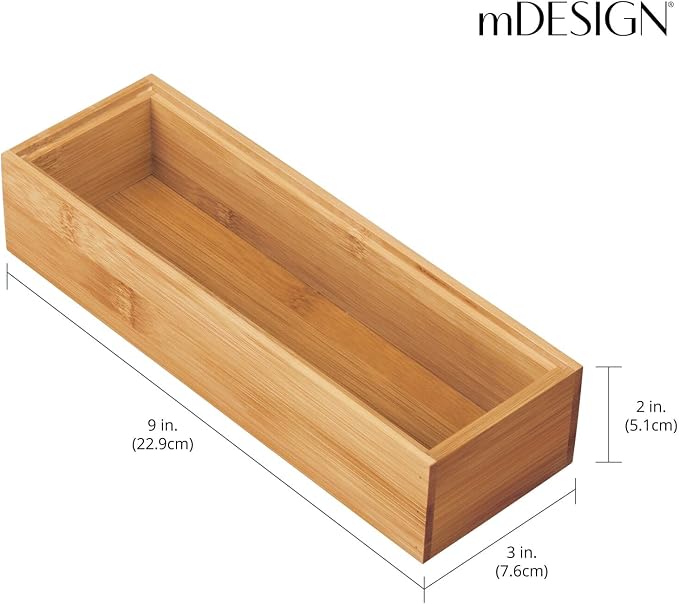 mDesign Wooden Bamboo Office Drawer Organizer Box Tray, Stackable Storage for Drawers, Cabinets, Shelves, Cubby, or Desktop, Hold Pens, Pencils, Supplies, Echo Collection, 6 Pack, Natural Wood Finish