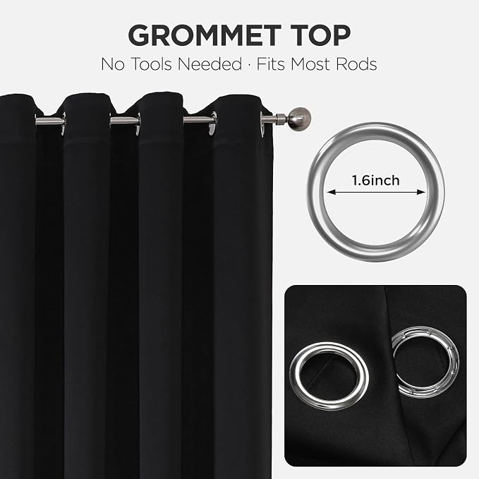 Joydeco Blackout Door Curtain for Doorway Privacy 80 Inches Long, Grommet Closet Curtain for Open Closet, Room Divider for Bedroom Living Room (Black, 32Wx80L, 1 Panel)