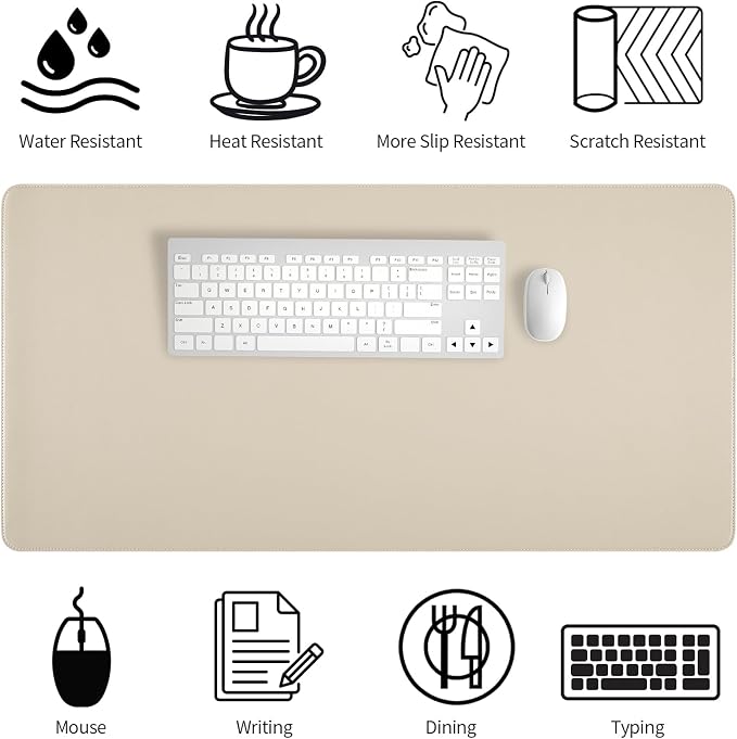 Bloss Beige Desk Mat with Stitched Edges,27.6" x 13.8" Keyboard Pad | Non-Slip Desk Protector Mat, Leather Desk Blotter, Waterproof Desk Pad for Office Home Decor