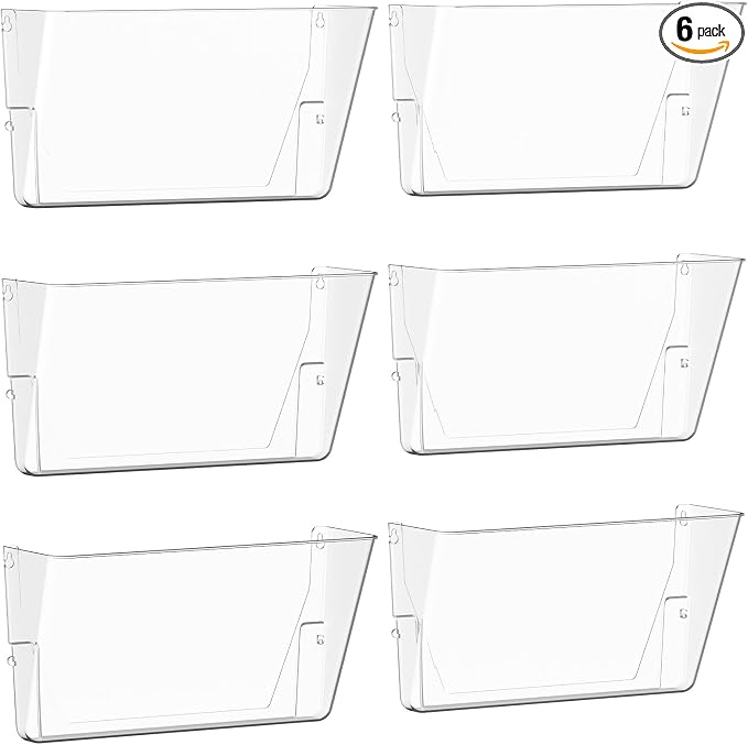 Gawerk Clear Acrylic Single Pocket, Plastic Hanging Wall Mount File Holder for Office Home (Clear, 6 Pack)
