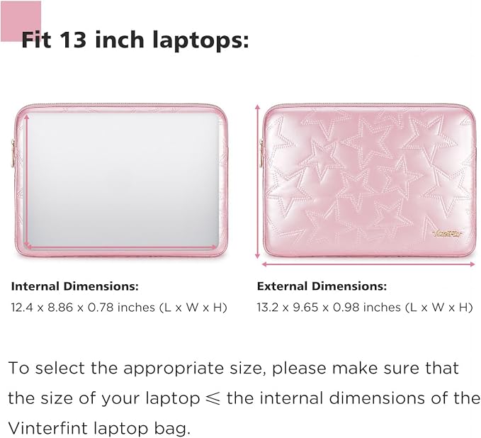 13 inch Laptop Sleeve Case for 13" MacBook Air M5/M4, 13" MacBook Neo/Pro, 13" Surface Laptop 7, 13" Latitude 5350/7350, 13.4" XPS 13, 13" ThinkPad L13 Gen 5, HP Notebook Bag Cover, Pink