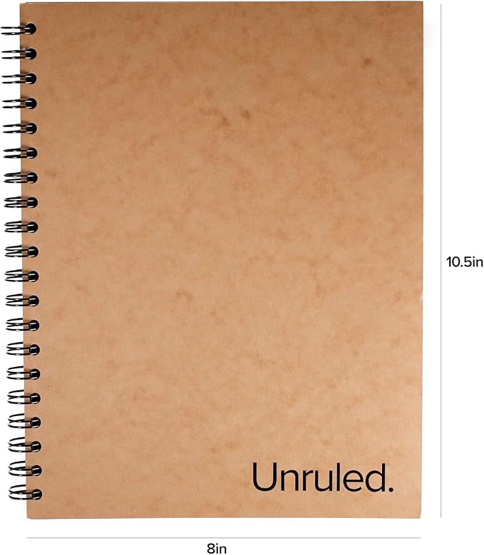 Unruled Classic Blank Spiral Notebook, 8" x 10.5", 70 Sheets, 60lb Premium Plain Paper, Recycled and Sustainable, One subject, Wirebound