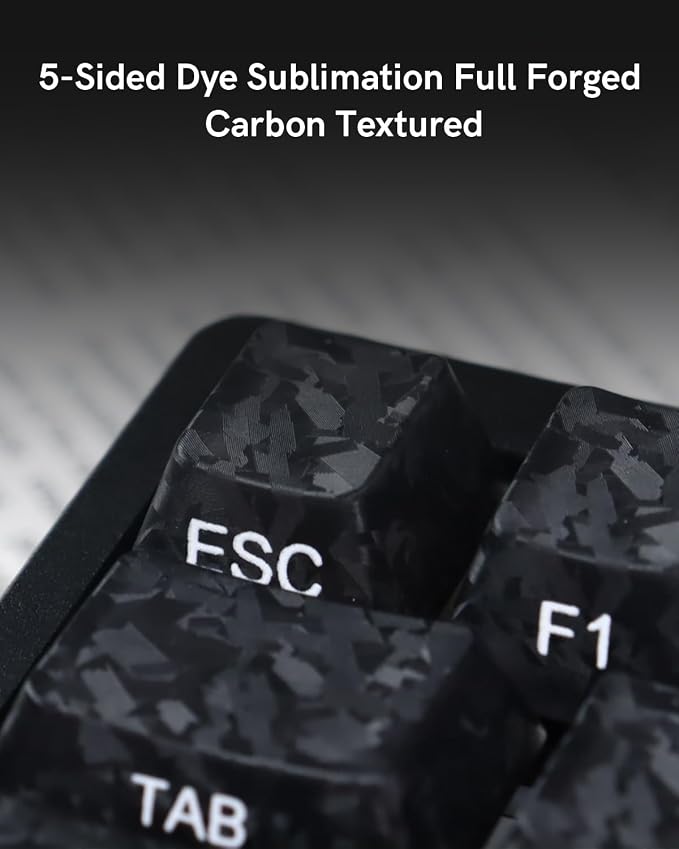 Cherry Profile PC Keycaps 106 Keys Transparent Carbon Fiber Pattern, Shine-Through Keycap Set for MX Switch Mechanical Keyboard, Fits 60% 65% 75% 80% Layouts