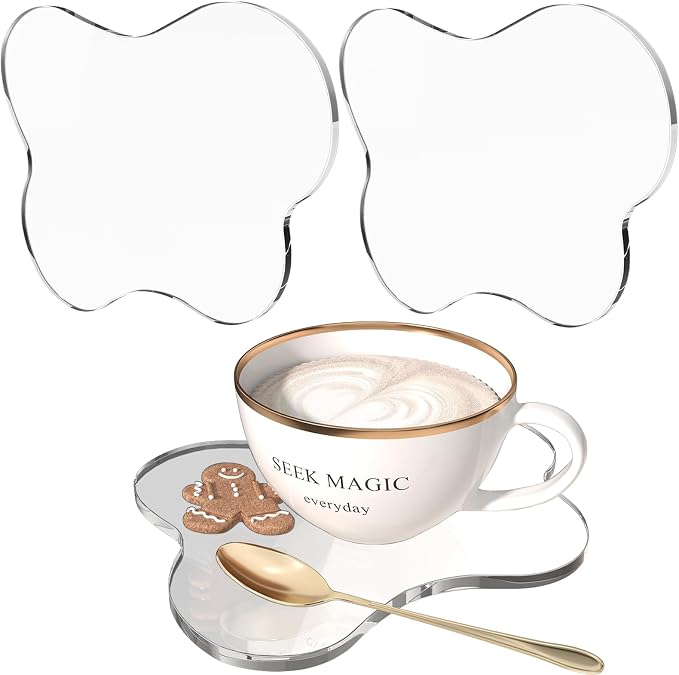 2Pcs Cute Clear Cloud Acrylic Drink Coasters for Desk | Minimal Modern Desk Decor, Office Bar Kitchen Outdoor, Heatproof Coasters for DIY Creative Gift