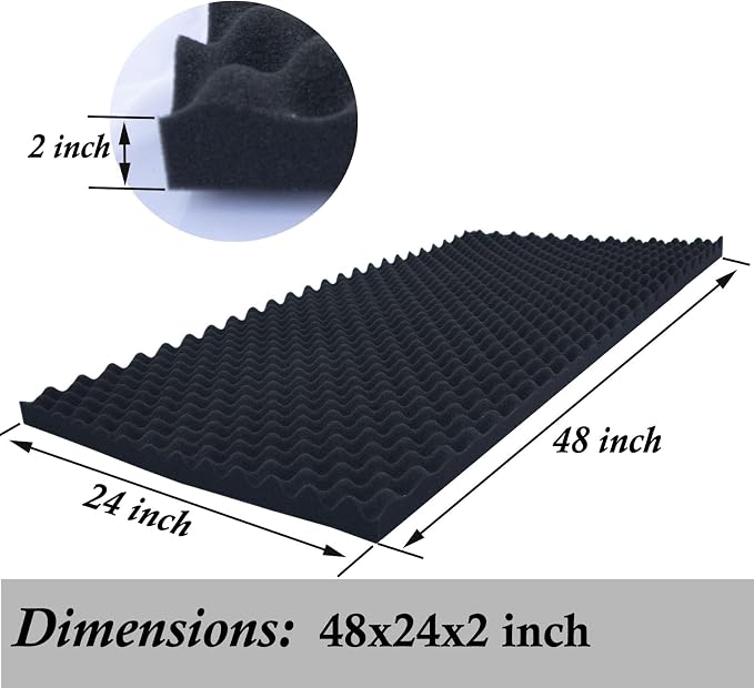 2 Pack Acoustic Foam,48x24x2 Inch Egg Sound Proof Panel for Walls,High Density Fire Resistant Soundproof Panels for Home,Studio,Reducing Noise & Echo