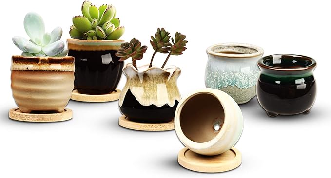 2.1 Inch Succulent Pot with Drainage,Planting/Flower Pots,Small Planter for Mini Plant Ceramic Flowing Glaze Base Serial Set with Holes
