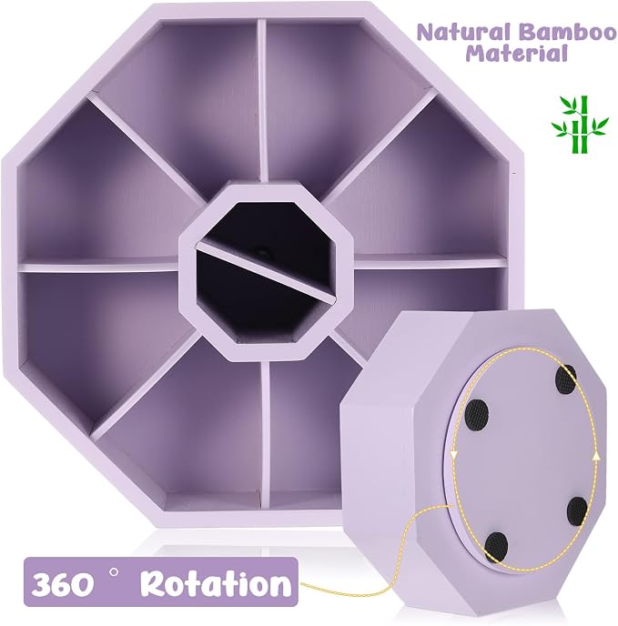 360° Rotating Pencil Holder for Desk Bamboo Rotating Marker Pen Desk Organizer Art Supply Gifts or Desktop Storage Caddy, Crayon, Marker, Pencil(Light Purple)