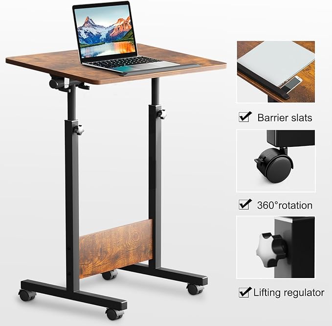 KOUPA Height Adjustable Mobile Standing Desk 16×24 in,360° Flip Desk Stand Desks Home Office Table Standing for Small Space Offices,Easy to Assemble(Adjustable Height: 32in-47in)