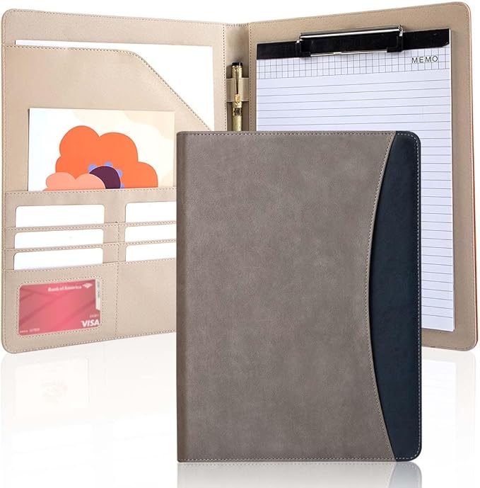 PU Leather A4 Clipboard Portfolio, Resume Padfolio Business Case | Features 25 memo sheets & pen holder. Durable PU leather for job interviews, office meetings & travel. Professional & sleek.