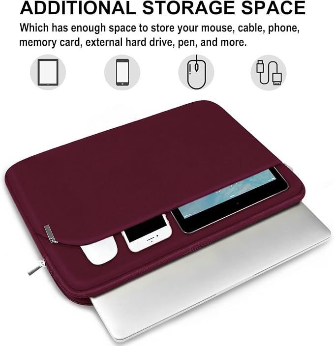 Laptop Sleeve 15.6 inch, Durable Portable Monitor Protective Cover with Front Pocket, Traveling Laptop Case Compatible for HP, Dell, Asus, Lenovo, Wine Red