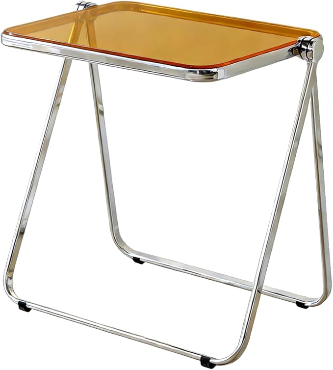 Clear Acrylic Folding TV Tray Table No Assembly Portable Side Desk, Lightweight Compact Computer Table for Small Space Home Office Dorm RV Apartment (Tawny)